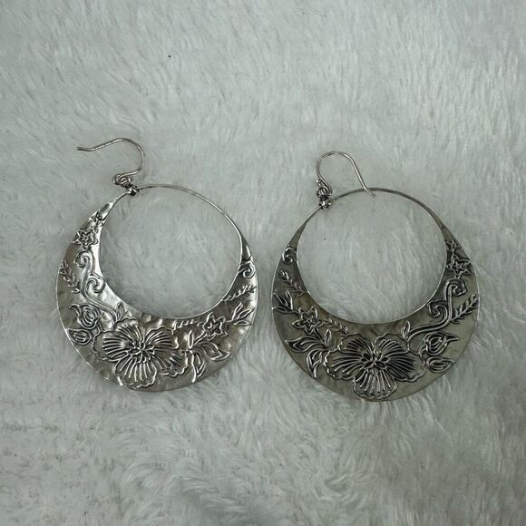 Silpada 925 Sterling Silver Flower Basket Hoops Drop Earrings Boho W2378 - Picture 4 of 7